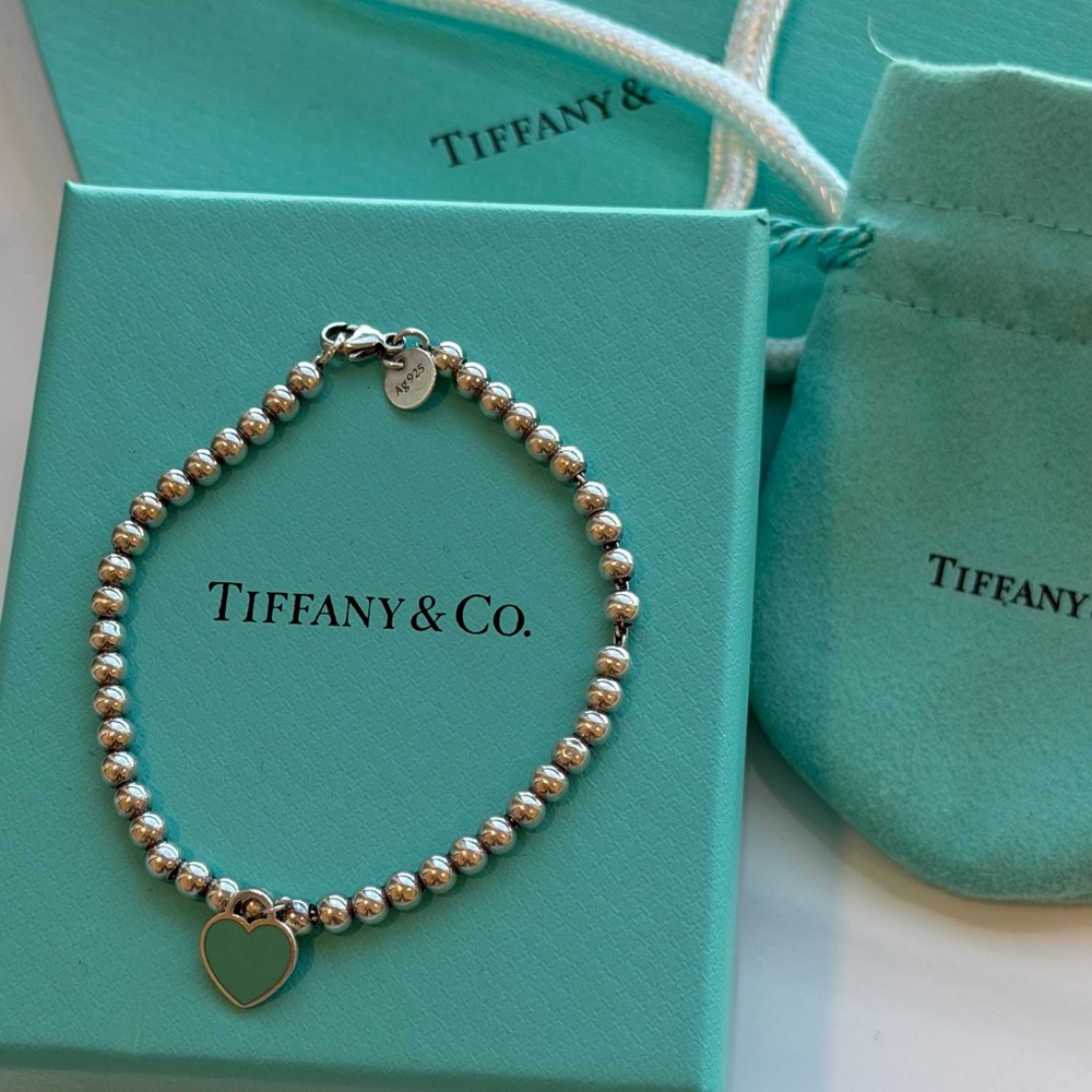 Tiffany & Co. Silver Beaded Bracelet with Heart Charm